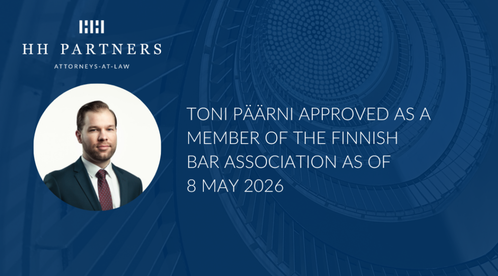 Toni Päärni approved as a member of the Finnish Bar Association